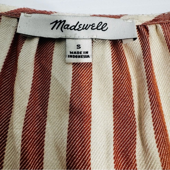Madewell Courtyard Ruffle Women's Striped Tan Top Size Small - Picture 9 of 14